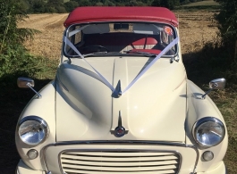 Classic convertible Morris Minor wedding car in Cardiff